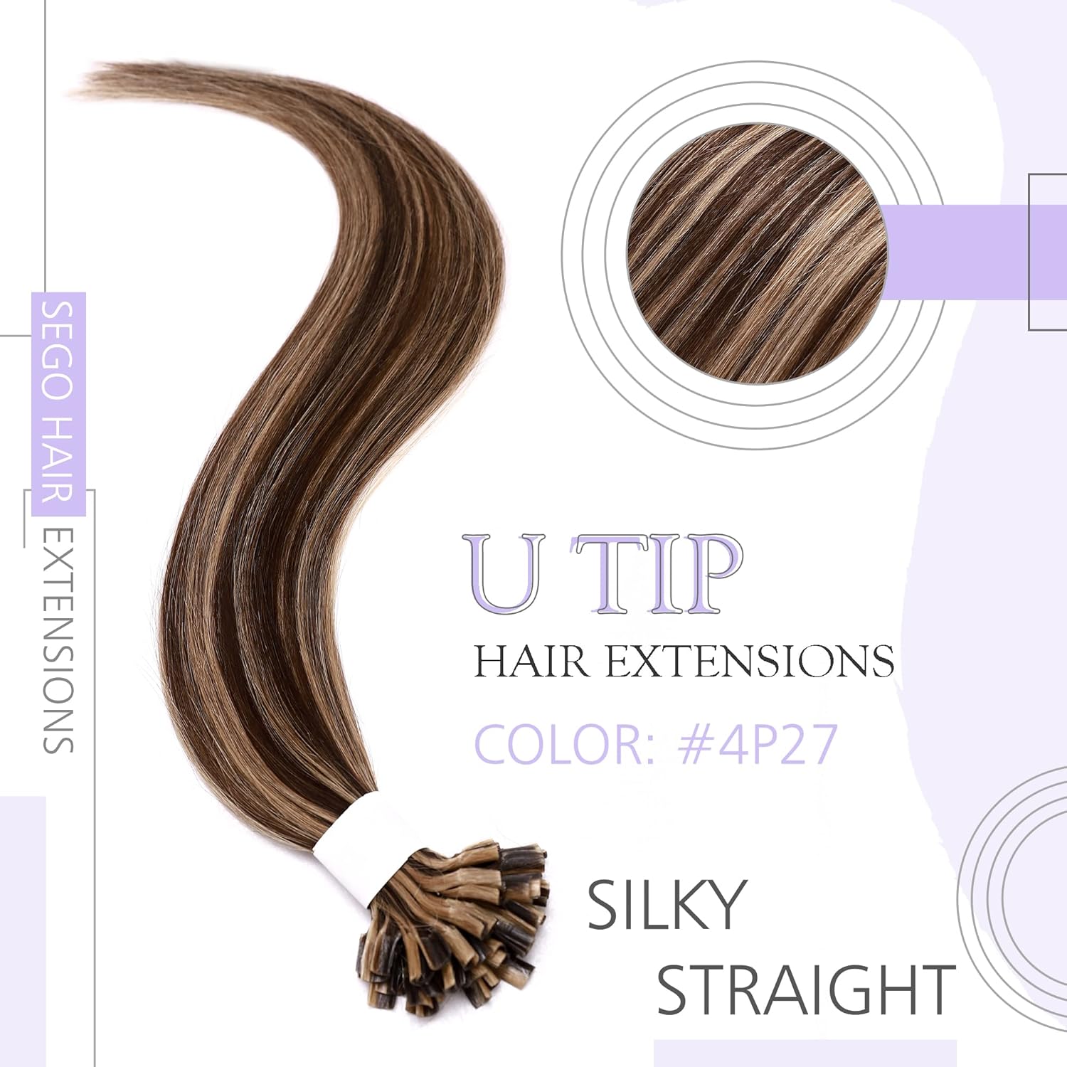 SEGO U Tip Hair Extensions Real Human Hair Pre Bonded Keratin Fusion Nail Tip Hair Balayage Natural Silky Straight Extensions 50 Strands 50g/Pack -18 Inch Medium Brown&Dark Blonde