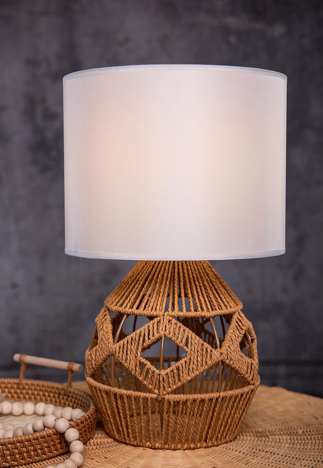 ELE LIGHT & DECOR Small Table Lamp for Living Room, Bedroom & Nightstand Rustic Rattan Lamp Shade with Mini Farmhouse Design - Perfect for Boho, Farmhouse or Country Decors in Small Spaces