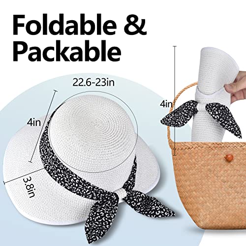 Straw Sun Hat for Women Summer Beach Wide Brim UV Protection Hats with Chin Strap Travel Foldable UPF 50