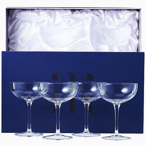 Vintage Crystal Champagne Coupe Glasses - Set of 4 | 7.4oz | Classic Luxury Cocktail & Wine Glassware, Premium Hand-Blown | Manhattan, Cosmopolitan, Sidecar, Speakeasy Roaring 1920s Stemmed Goblets