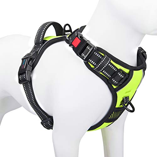 PHOEPET Reflective Dog Harness Large Breed Adjustable No Pull Vest with with Handle 2 Metal Rings 3 Buckles [Easy to Put on & Take off](L, Black)