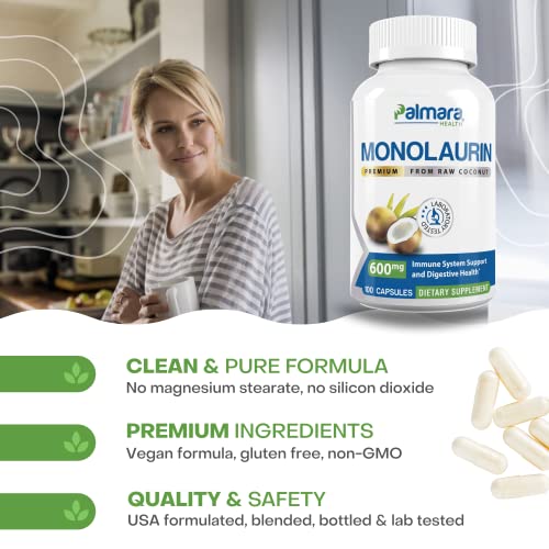 Premium Monolaurin 1,200mg per serving (2 Pack (200 Capsules))