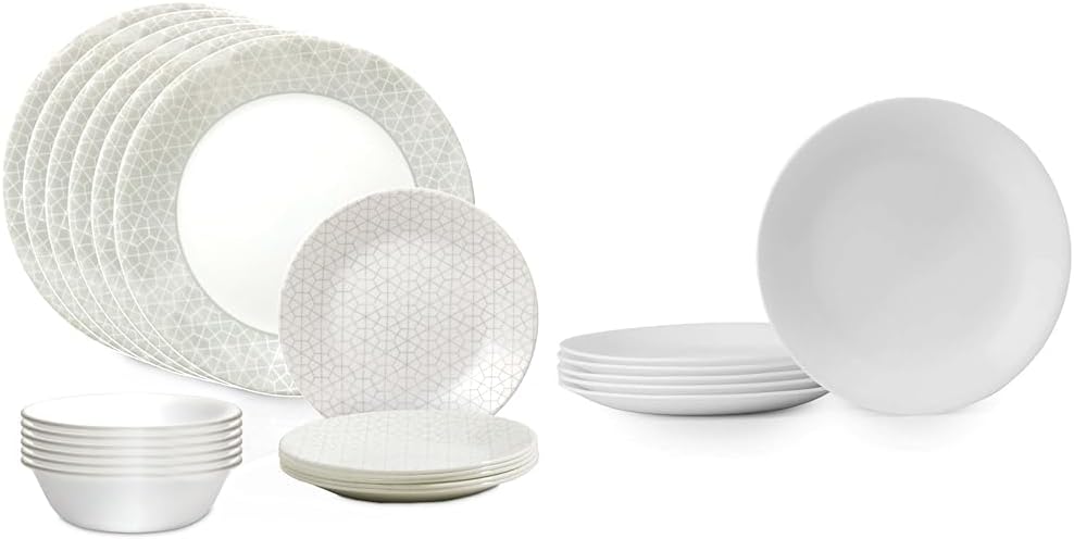 Corelle Vitrelle 18 Piece Glass Dinnerware Sets, Service for 6 & 6-Piece Salad Plates Set, Triple Layer Chip Resistant