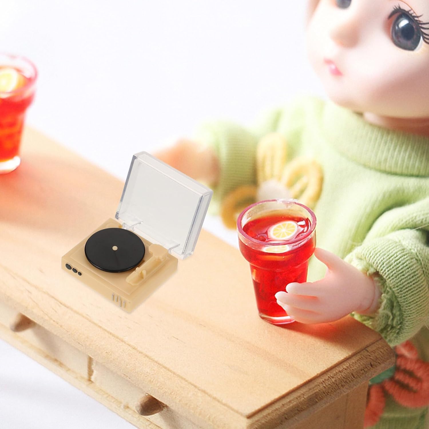 Doll House Model Miniature Record Player Model Miniature House Furniture Retro Mini Record Player Dollhouse Miniature Doll Furniture Accessories Retro Vinyl Records Player Acrylic