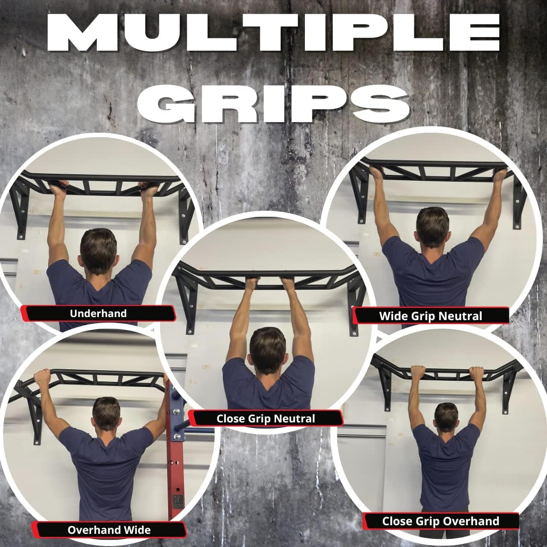 Gronk Fitness Wall Mounted Pull Up Bar | Chin Up Bar | Multi Grip Pull Up Station | Perfect for Commercial and Garage Gym