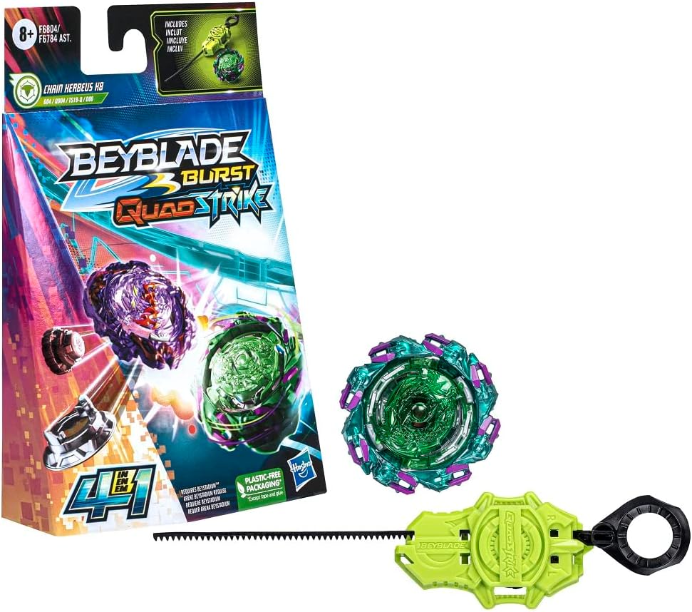 BEYBLADE Burst QuadStrike Chain Kerbeus K8 Spinning Top Starter Pack, Defense/Stamina Type Battling Game with Launcher, Kids Toy Set