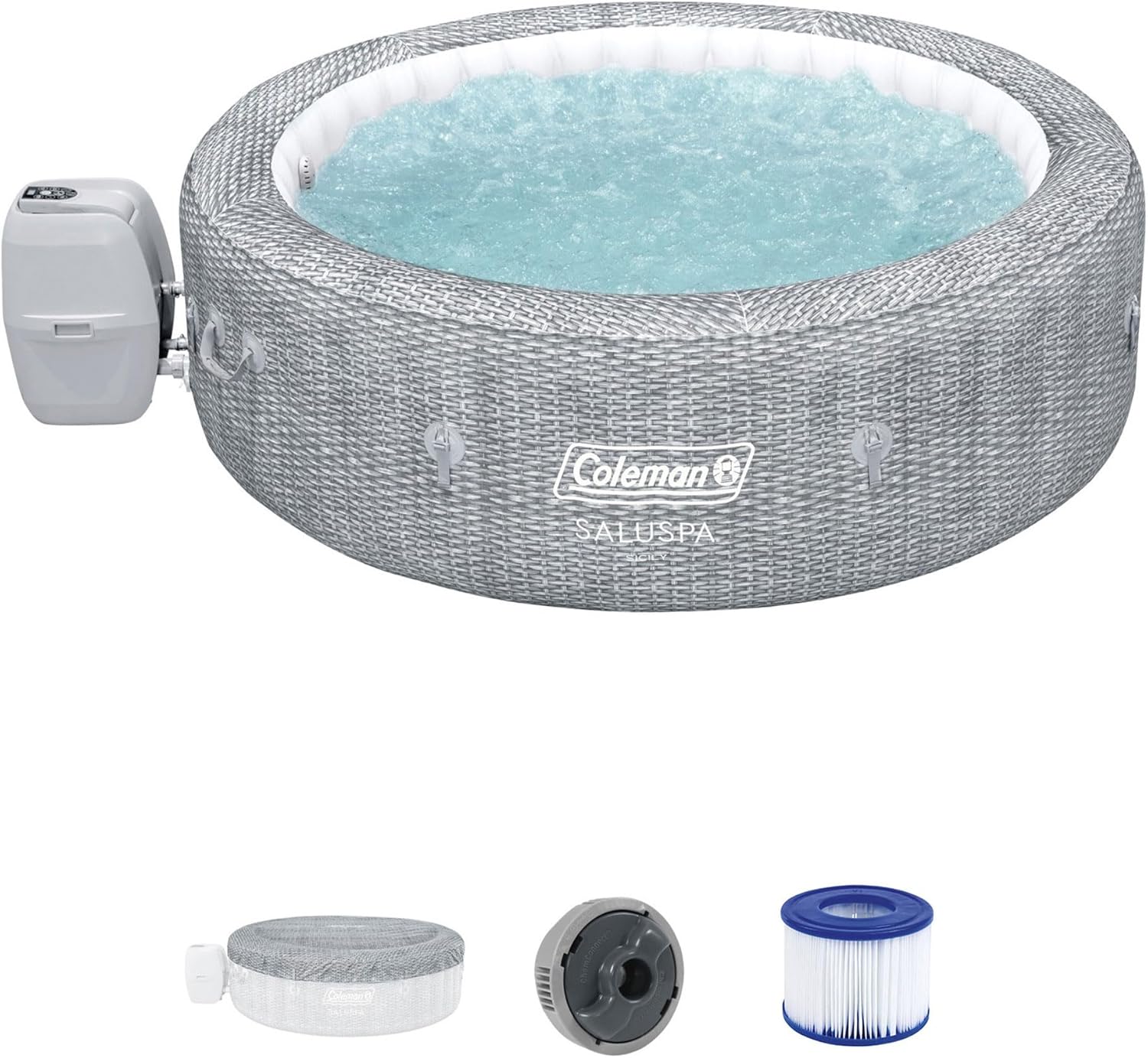 Coleman SaluSpa Sicily 180 Soothing AirJet Inflatable Hot Tub with 4 Pack of Bestway SaluSpa Spa Seat and 2 Sets of SaluSpa Padded Headrest Pillows
