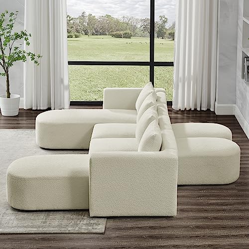 Harper & Bright Designs Living Room Set, L-Shape Sectional Sofa Set with Right Side Chaise and Ottoman, Modular Sofa, DIY Combination, Loop Yarn Fabric, Navy