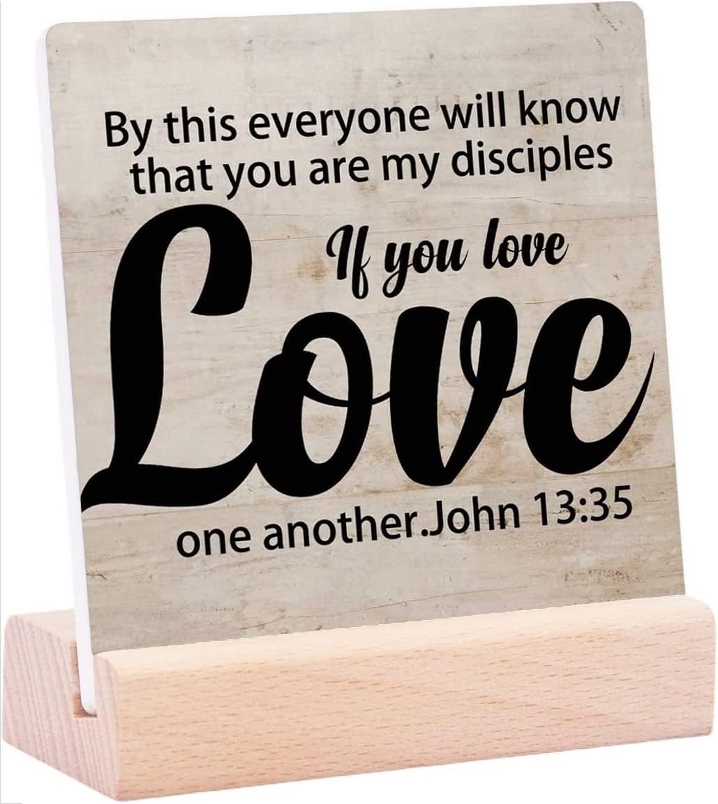 by This Everyone Will Know That You are My Disciples If You Love One Home Ceramic Table Plaque Quote Motto Family Desk Decorations for Living Room Bedroom Dining Room Decoration