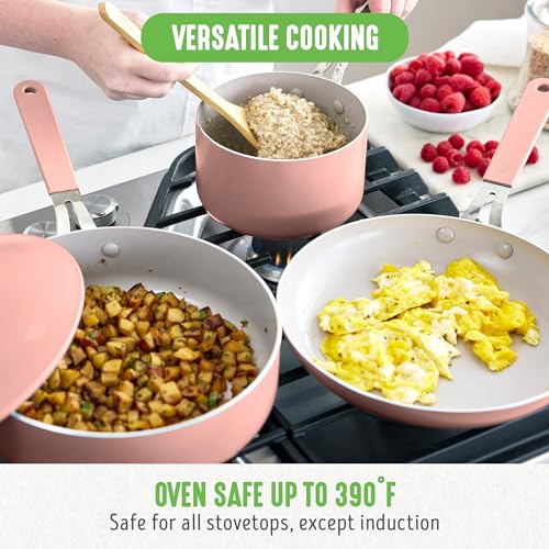 GreenLife Dream 10-Piece Ceramic Nonstick Cookware Set, Pots Frying & Sauce Pans, PFAS Free & PFOA Free, Dishwasher & Oven Safe, Stay-Cool Handles, Durable Aluminum Body, Versatile Cooking, Sage Green