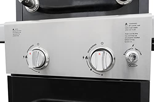 Permasteel 2-Burner Gas Grill, Foldable Side Tables, Grilling Tool Hooks, Propane Gas Barbecue Grill, Black with Copper Accent