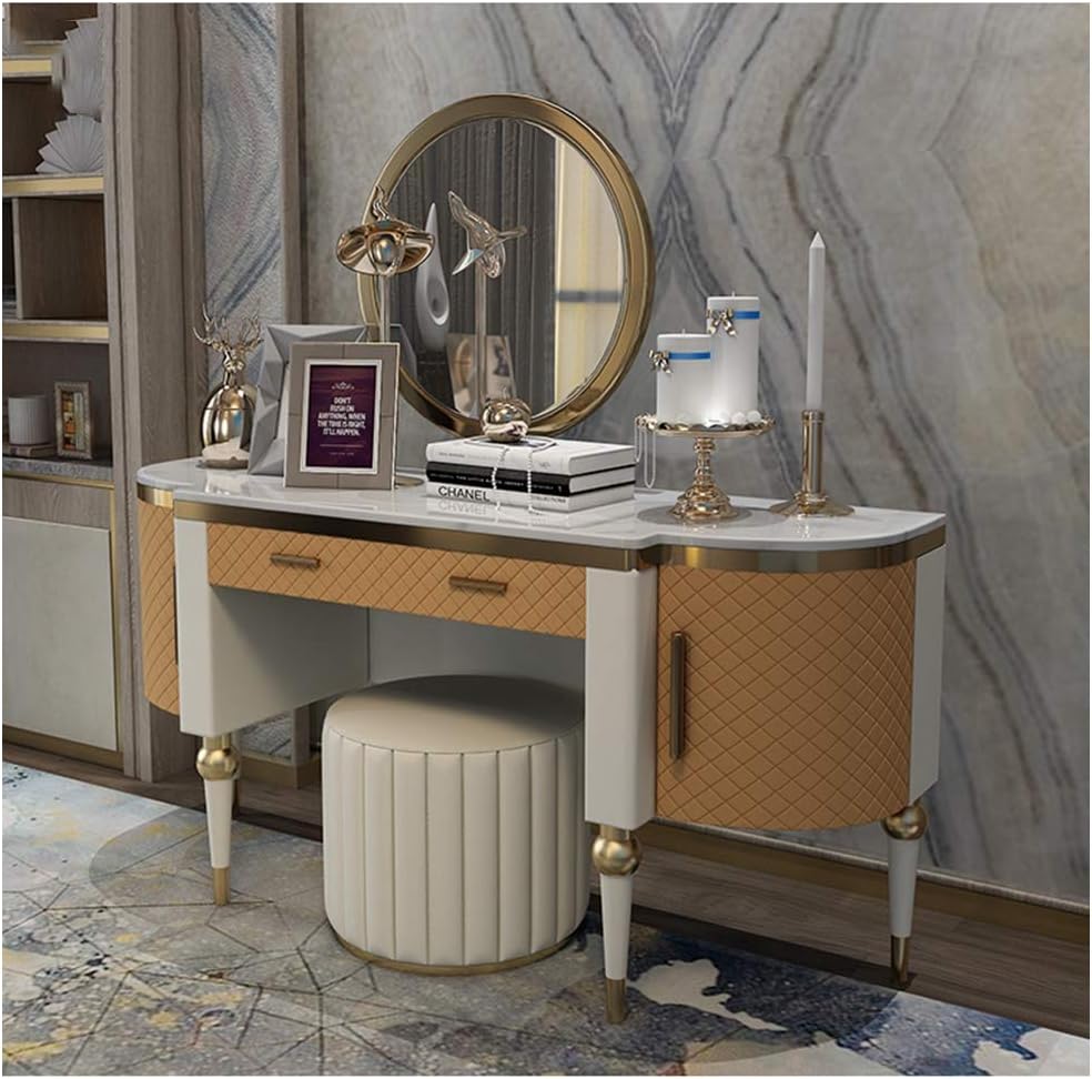 Vanity Table Set Dressing Table with Mirror Vanity Table Set with Stool/4 Drawer 59x17.7x29.5inch