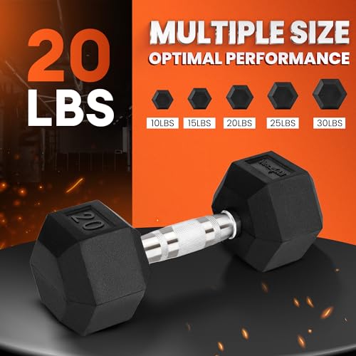 Yes4All Chrome Grip Encased Hex Dumbbells – Hand Weights With Anti-Slip 5-50 LBS Single