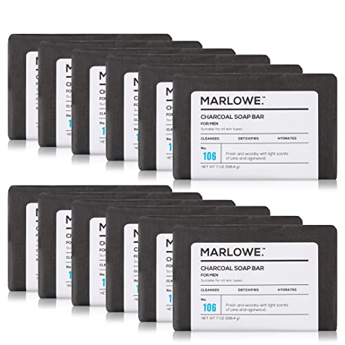 No. 106 Charcoal Soap 7 oz (3 Bars) Body Bar Soap for Men, Cleansing, Purifying & Hydrating with Natural Extracts, Shea Butter, Olive Oil & Green Tea Extracts, Fresh Woodsy Scent