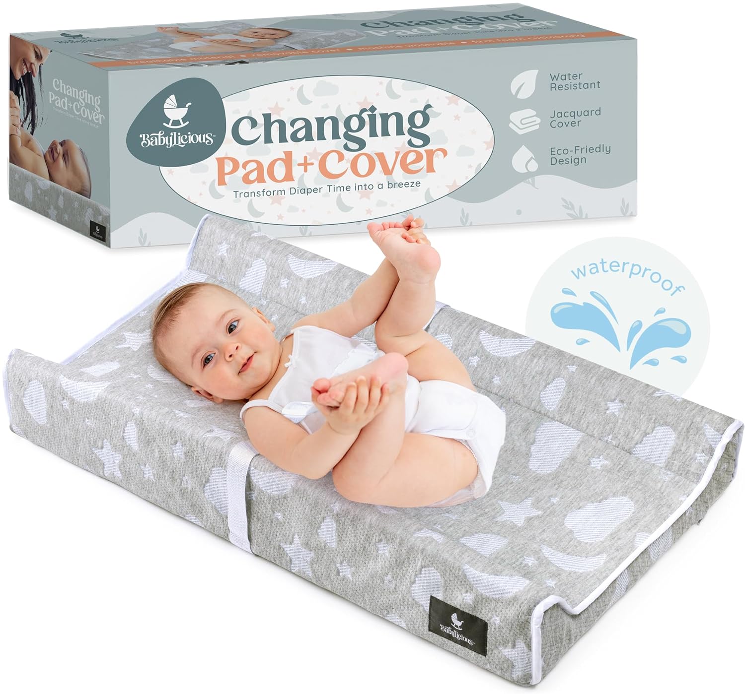 Waterproof Baby Changing Pad | Contoured Non Slip Infant Table Topper Changer Mat with Security Straps for Changing Table | Cozy Breathable Washable Diaper Change Table Pad for Babies by Babylicious