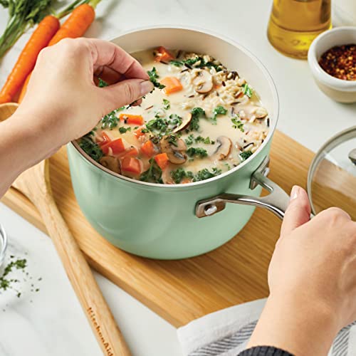 KitchenAid Hard Anodized Ceramic Nonstick Cookware Sauce Pan with Lid, 3 Quart, Blue Velvet