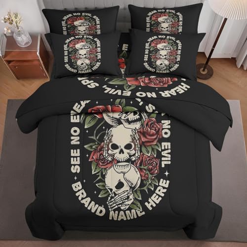 5 Pcs Comforter Set Twin Size, Halloween Neon Moon Bed in a Bag with Flat Sheet and Fitted Sheet for Kids and Adults, Autumn Animal Orange Bedding Set with Pillowcase & Sham