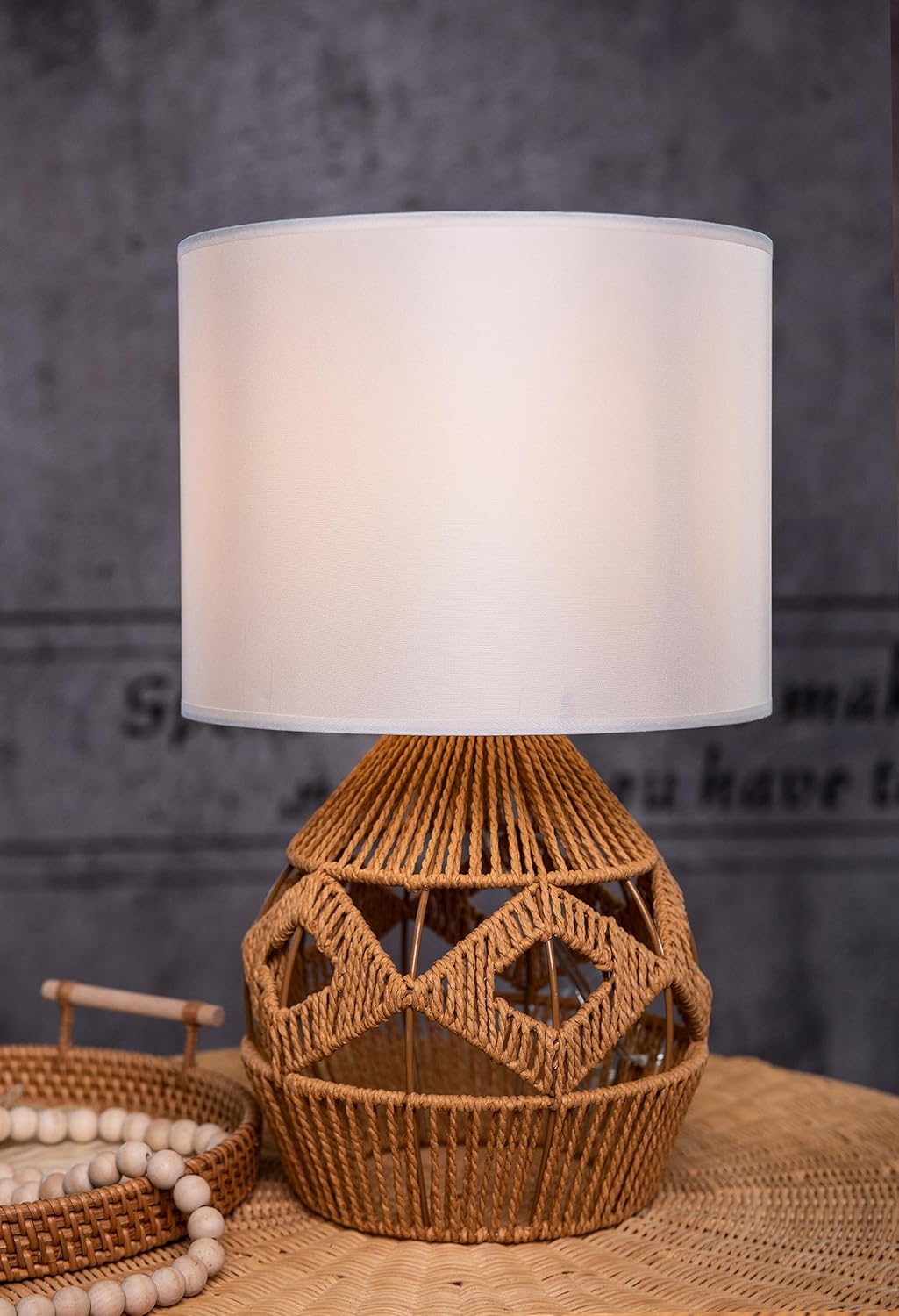ELE LIGHT & DECOR Small Table Lamp for Living Room, Bedroom & Nightstand Rustic Rattan Lamp Shade with Mini Farmhouse Design - Perfect for Boho, Farmhouse or Country Decors in Small Spaces