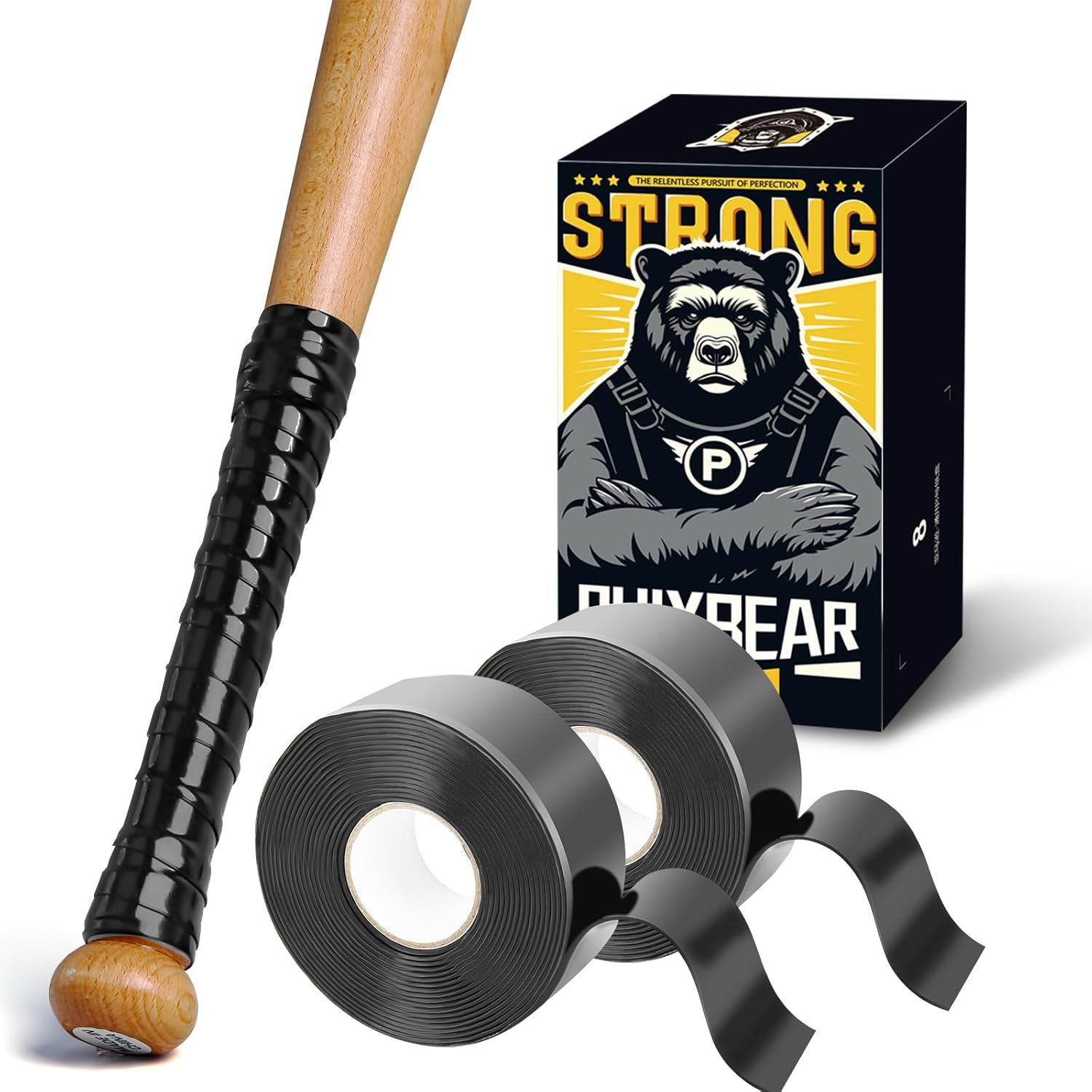 Baseball Bat Grip Tape, 1.1mm 2 Rolls - Multi Sport Handle Tape for Golf Tennis Softball and Hockey, Enhanced Self-Fusing Silicone for Reliable Traction and Shock Absorption