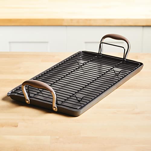 Anolon Advanced Home Hard Anodized Nonstick Deep Square Grill/Griddle Pan with Pour Spouts, 11 Inch, Onyx