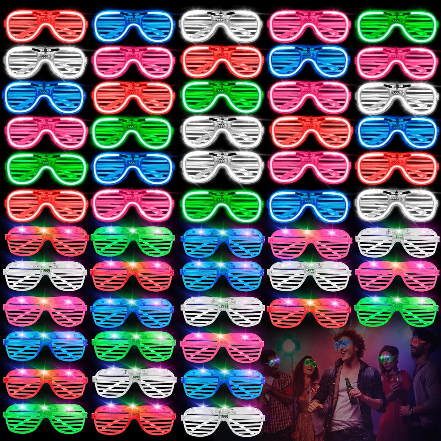 80 Pack LED Light Up Glasses Toys,Bulk Glasses,5 Colors Neon Glowing Glasses Party Favors,Glow in The Dark Glasses for Teen Adult,Mardi Gras Carnival Party,Birthday Wedding Party Supplies