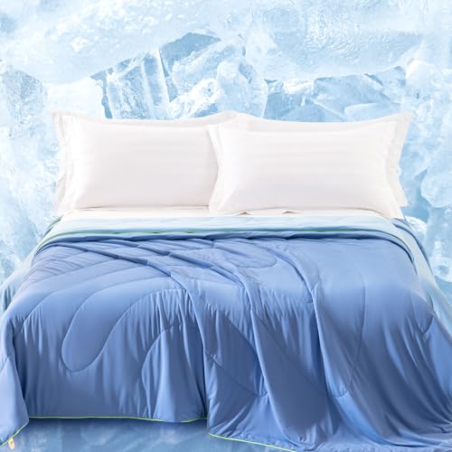 Kivik Cooling Comforter King for Hot Sleepers, Summer Down Alternative Duvet Breathable Blanket, Soft Cool Duvet Insert for Night Sweats & Hot Flash Relief, Blue 90x104 Inches