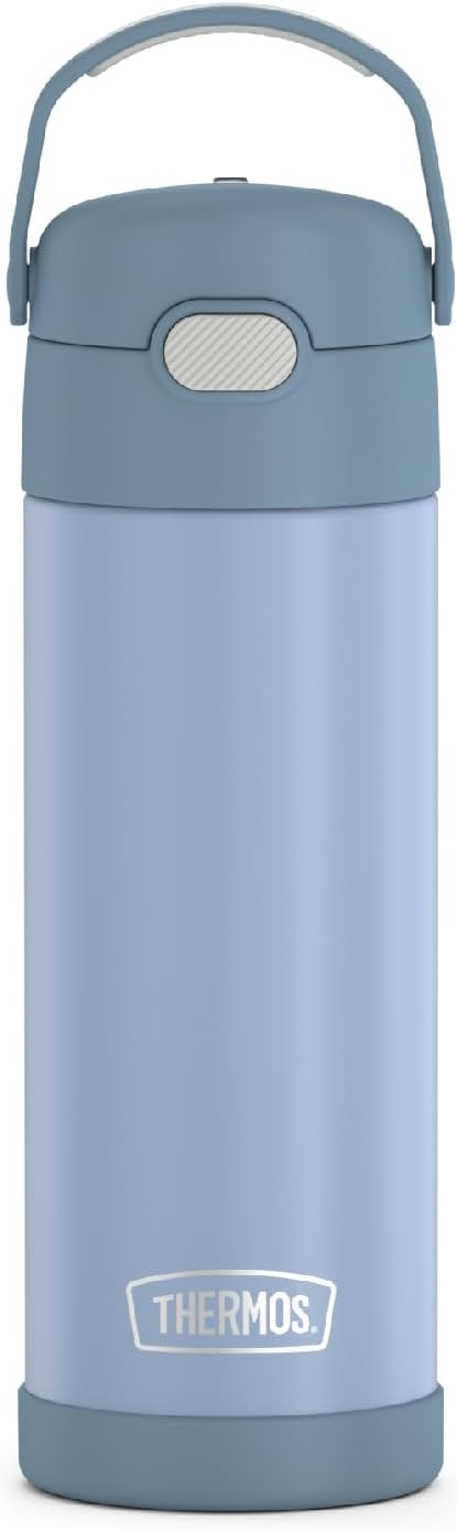 THERMOS FUNTAINER 16 Ounce Stainless Steel Vacuum Insulated Bottle with Wide Spout Lid, Electric Blue