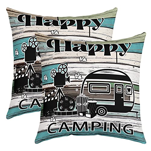 Movie Theater Decor Square Cushion Covers Set of 2 Set 16 x 16-Inch Movie Night Reversible Throw Pillow Covers for Kids Decor Home Theater Pillow Covers Home Decor Set Old Fashion Bedroom