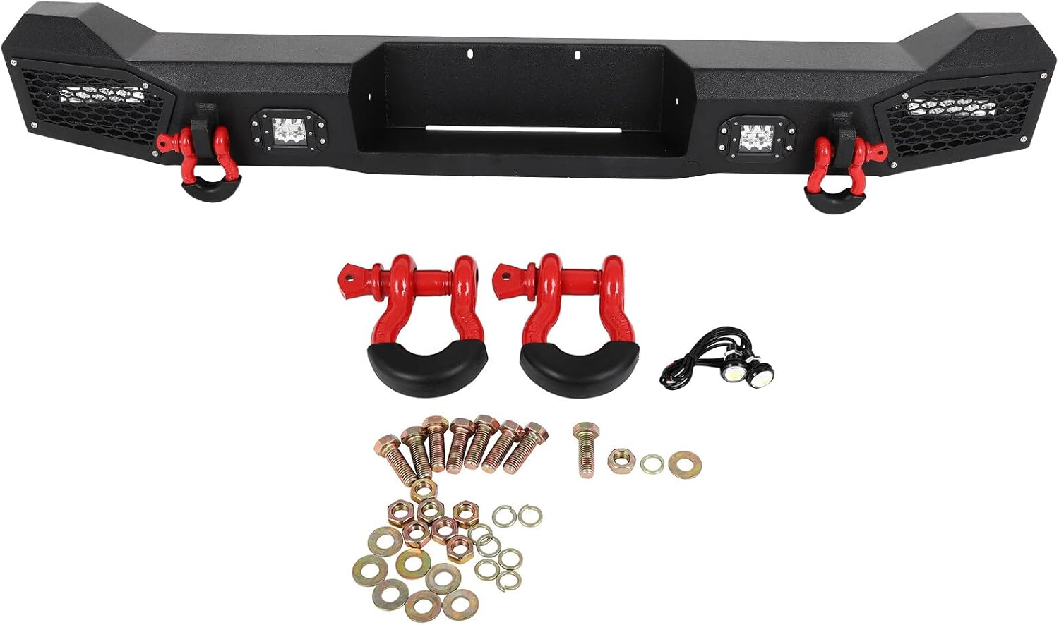 SCITOO Steel Rear Bumper fit for 1998-2003 for Dodge Durango Bumper,W/D-rings and License Plate Lights(Texture Black)