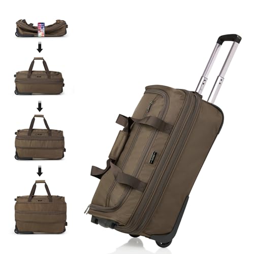 Hanke 22 Inch Expandable checked Luggage Suitcases with Wheels Foldable Duffle Bag for Travel suitcase Weekend Bag for Women Men Garment Bag.（Coffee）