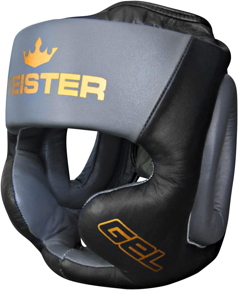 Meister Gel Full-Face Training Head Guard for MMA, Boxing & Muay Thai - Black/Charcoal - Small/Medium