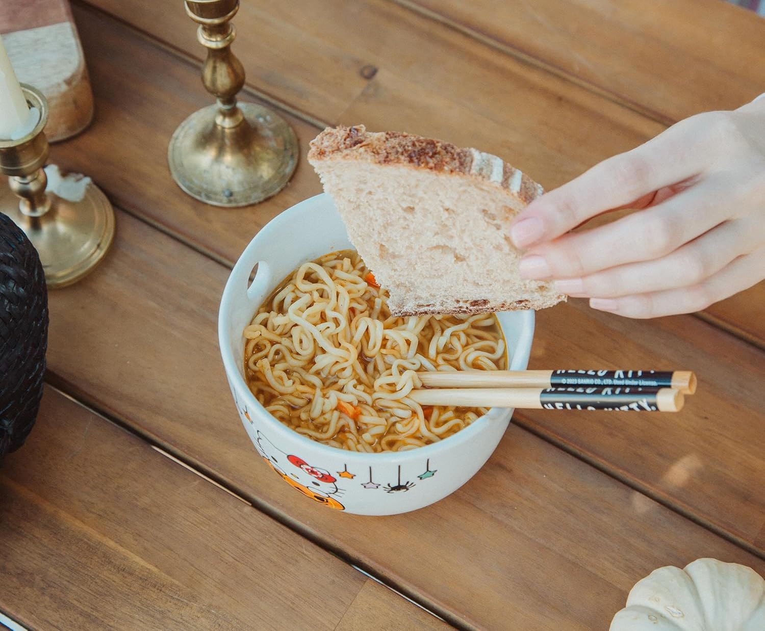 hello Sanrio Kitty Pumpkin Boo Ceramic Ramen Dinnerware Set | Includes 20-Ounce Noodle Bowl and Wooden Chopsticks