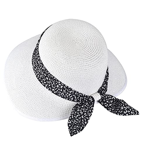 Straw Sun Hat for Women Summer Beach Wide Brim UV Protection Hats with Chin Strap Travel Foldable UPF 50