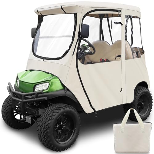 Golf Cart Deluxe Driving Enclosure 2 Passenger Only Fits Club Car Precedent Golf Cart with Door Zippers, Clear Window 600D Heavy Duty Drivable Rain Cover All Weather Waterproof Windproof
