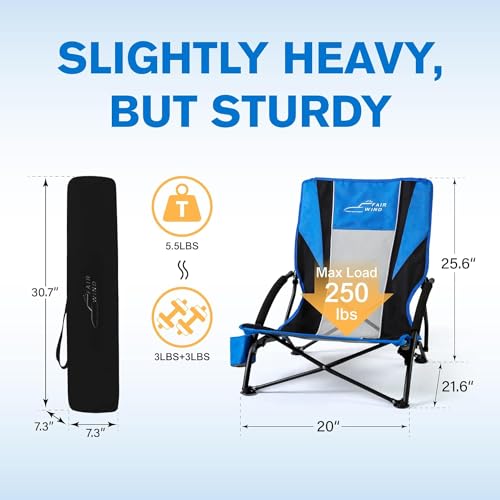 1 Pack Beach Chair with Umbrella for Adults Shade Chair Folding Backpack Portable Concert Bag Sand Chair with Cup Holder - Navy Blue with Black