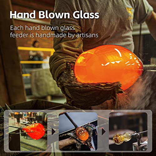 Hummingbird Feeder with Perch - Hand Blown Glass - Red - 38 Fluid Ounces Hummingbird Nectar Capacity Include Hanging Wires and Moat Hook