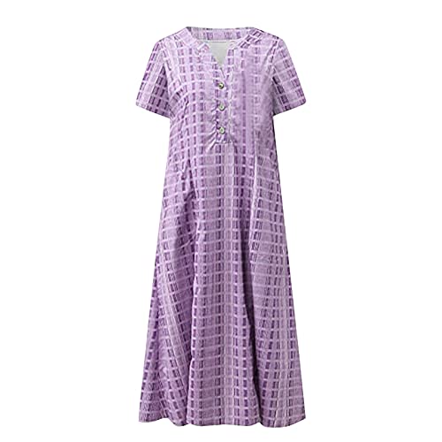 Dresses for Women 2024 Floral Printed Button Down Dresses Pocket V Neck Beach Dress Half Sleeve Casual Long Dress