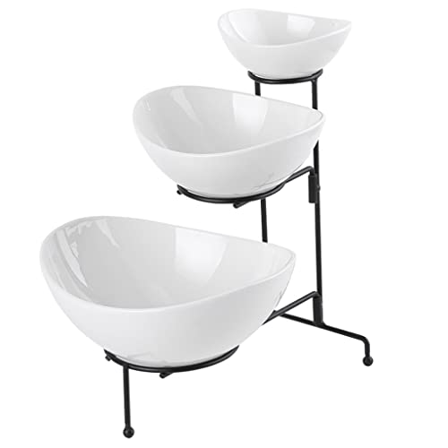 Fruit Basket 3 Tier Fruit Bowl, Fruit Basket With Metal Rack, Tiered Ceramic Serving Tray Set For Dessert Appetizer Cake Candy Snacks Hanging Baskets