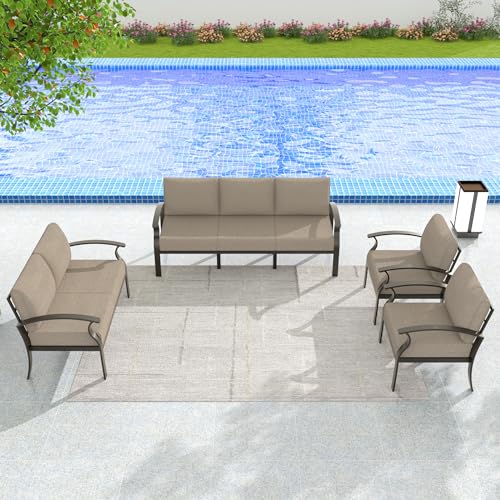 Gotland 12 Seats Outdoor Metal Patio Furniture Set with 55,000 BTU Gas Fire Pit Table w/Glass Wind Guard Patio Conversation Sectional Sofa Sets-Black