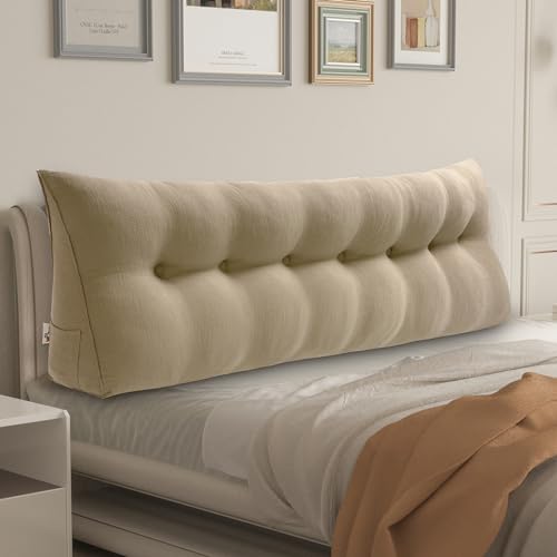 WOWMAX Large Bolster Triangular Positioning Support Reading Backrest Wedge Pillow Headboard Pillow for Day Bed Bunk Bed with Removable Cover, Gifts for Mom, Cotton Linen Lavender California King