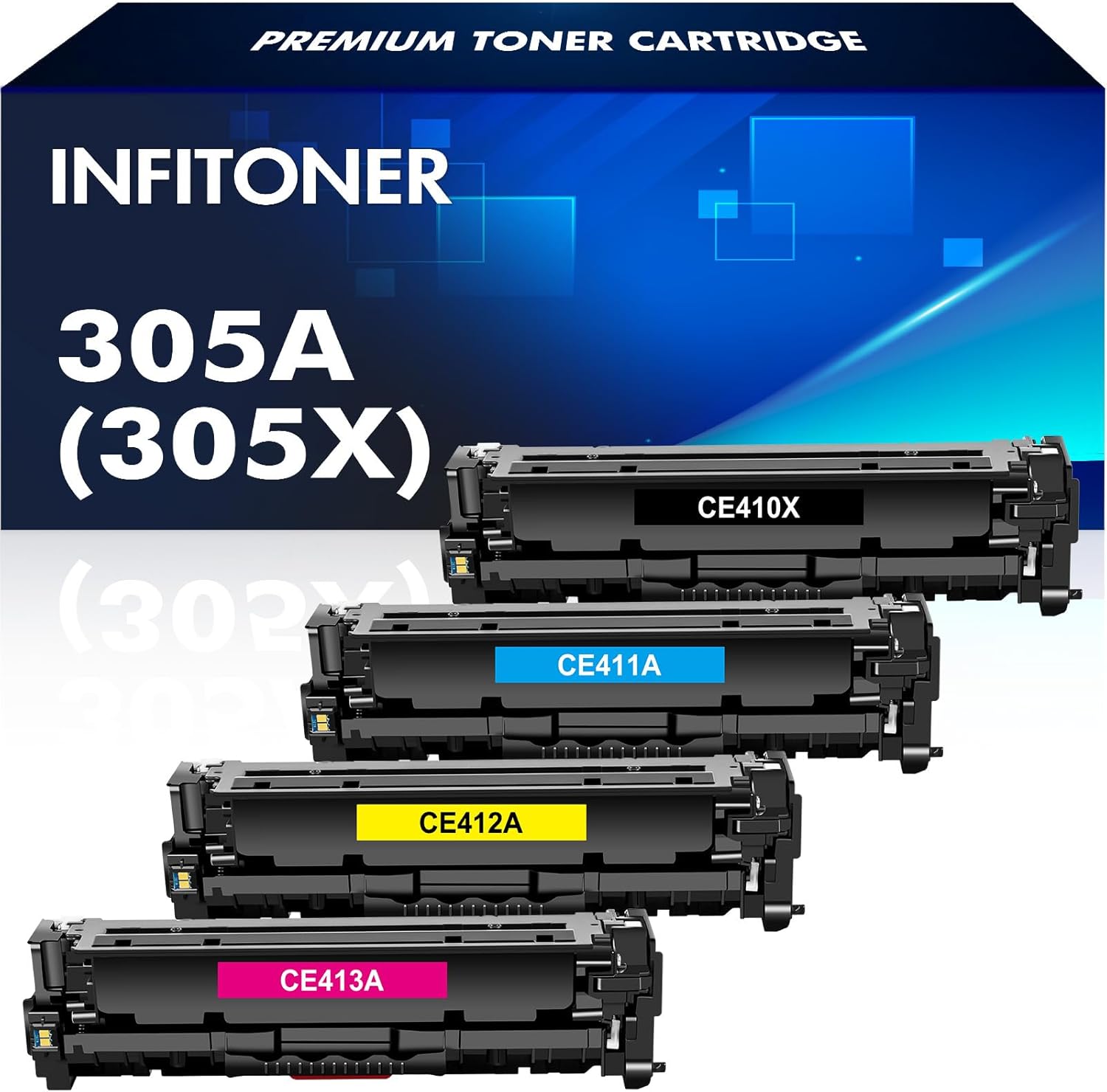 305X 305A Toner Cartridge 4-Pack Replacement for HP 305A 305X CE410X CE411A CE412A CE413A for Laserjet Pro 400 Color MFP M451nw M475dn M451dn M351 M375 M451 M475 Printer (Black Cyan Yellow Magenta)