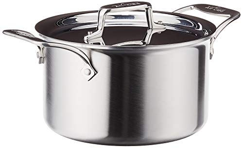 All-Clad D5 5-Ply Brushed Stainless Steel Soup Pot 4 Quart Induction Oven Broiler Safe 600F Pots and Pans, Cookware Silver