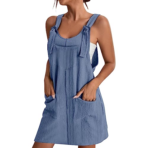 Sundresses for Women 2024 Casual Tie Front Solid Sun Dress with Pockets Sleeveless A Line Plus Size Summer Dresses