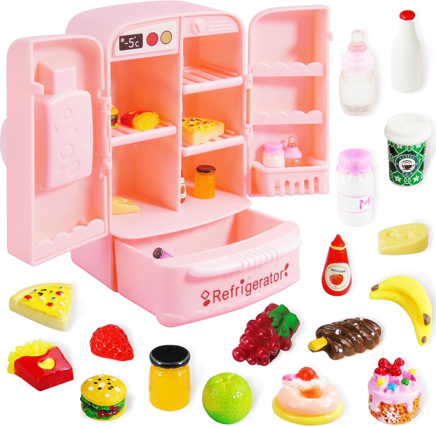 Mini Dollhouse Fridge Miniature Dollhouse Refrigerator Mini Fridge Toy with Food Mini Toy Refrigerator Doll House Refrigerators
