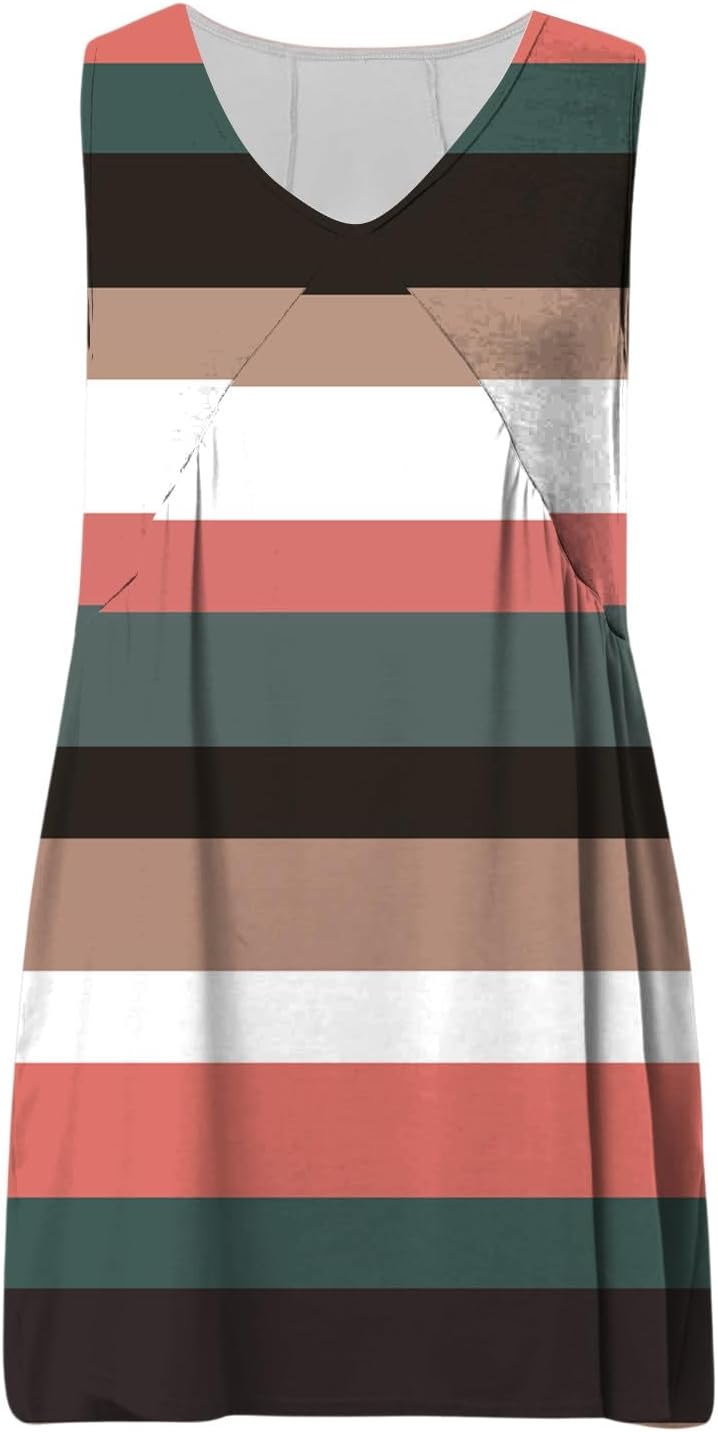 Summer Cotton Dresses for Women 2024 Sleeveless Mini Dress Print Loose Casual V Neck Beach Trendy Sundress