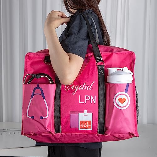 Nurse Tote Bag with Personalized Name Occupation Role Canvas Zipper Nurse Bag with Pocket Custom LPN RN Tote Bag