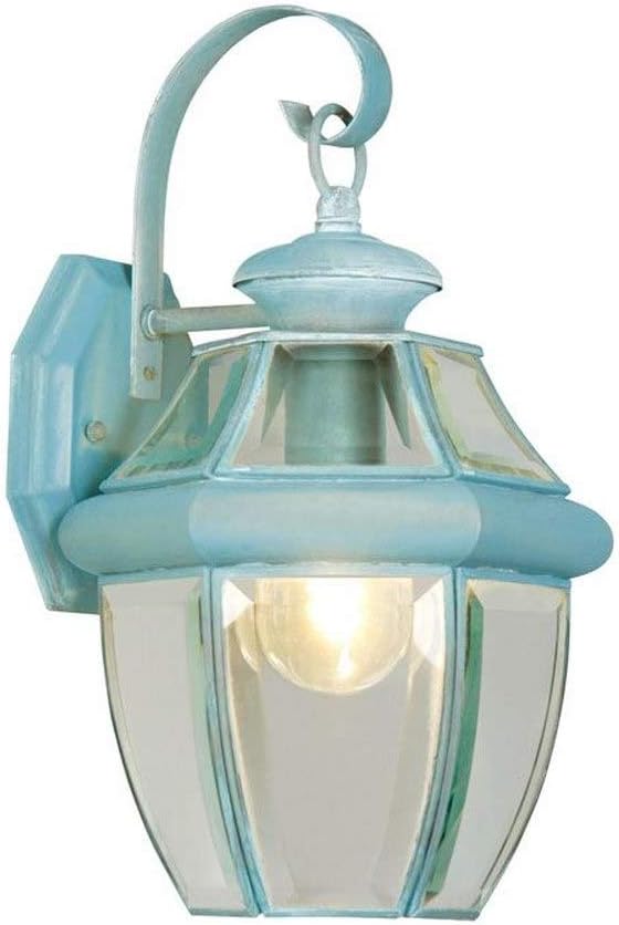 Livex Lighting 2151-06 Monterey 1 Light Outdoor Verdigris Finish Solid Brass Wall Lantern with Clear Beveled Glass