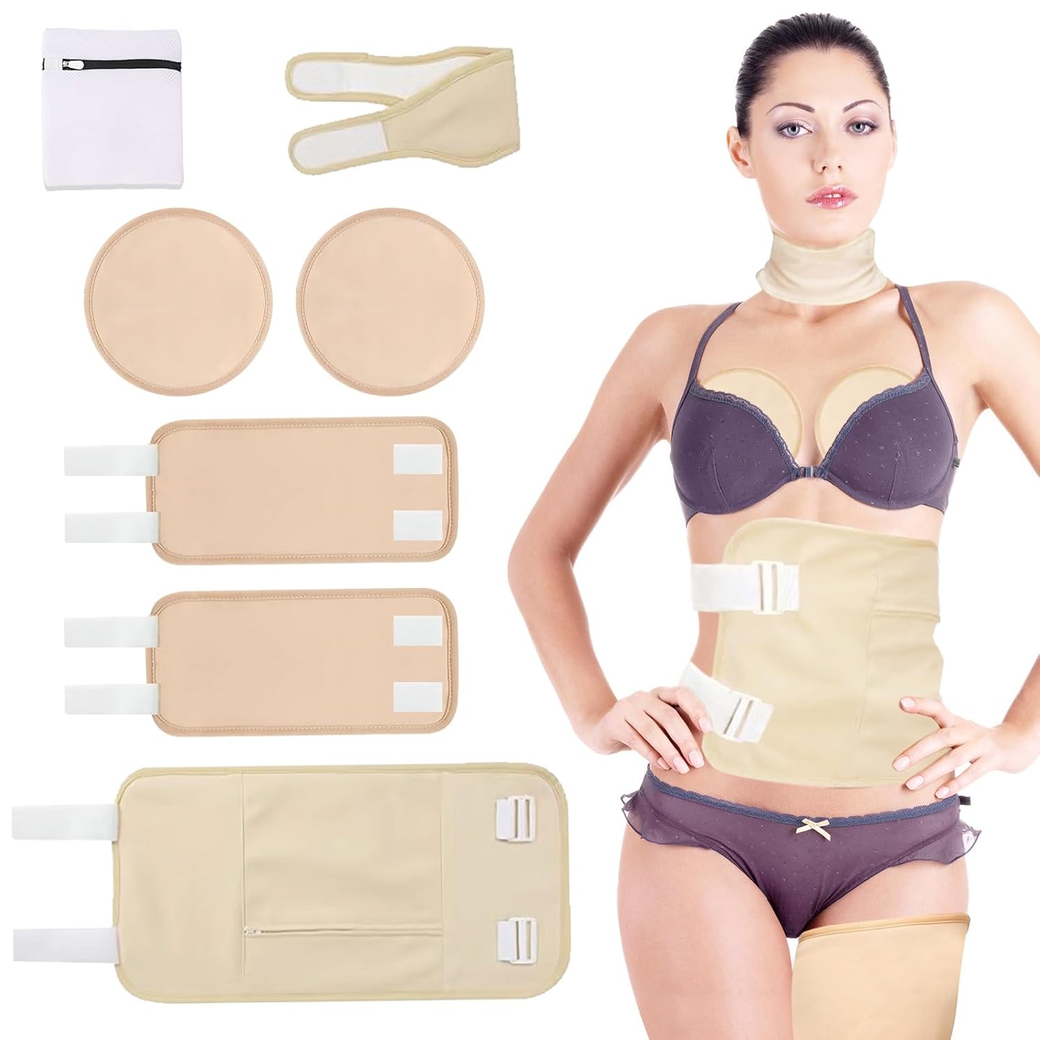 Castor Oil Pack Wrap for Liver Detox, Reusable Castor Oil Packs Wrap Organic Cotton for Waist and Neck and Breasts with Adjustable Elastic Strap, Anti Oil Leak (Castor Oil Not Included) (7PCS-Set-B)