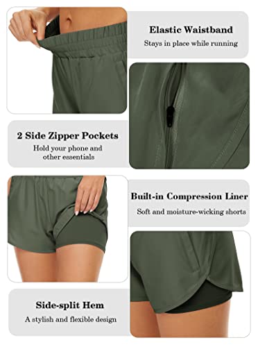 2 Pack Athletic Shorts for Women, Quick Dry Running Shorts with Pockets High Waisted Workout Gym Sports Shorts