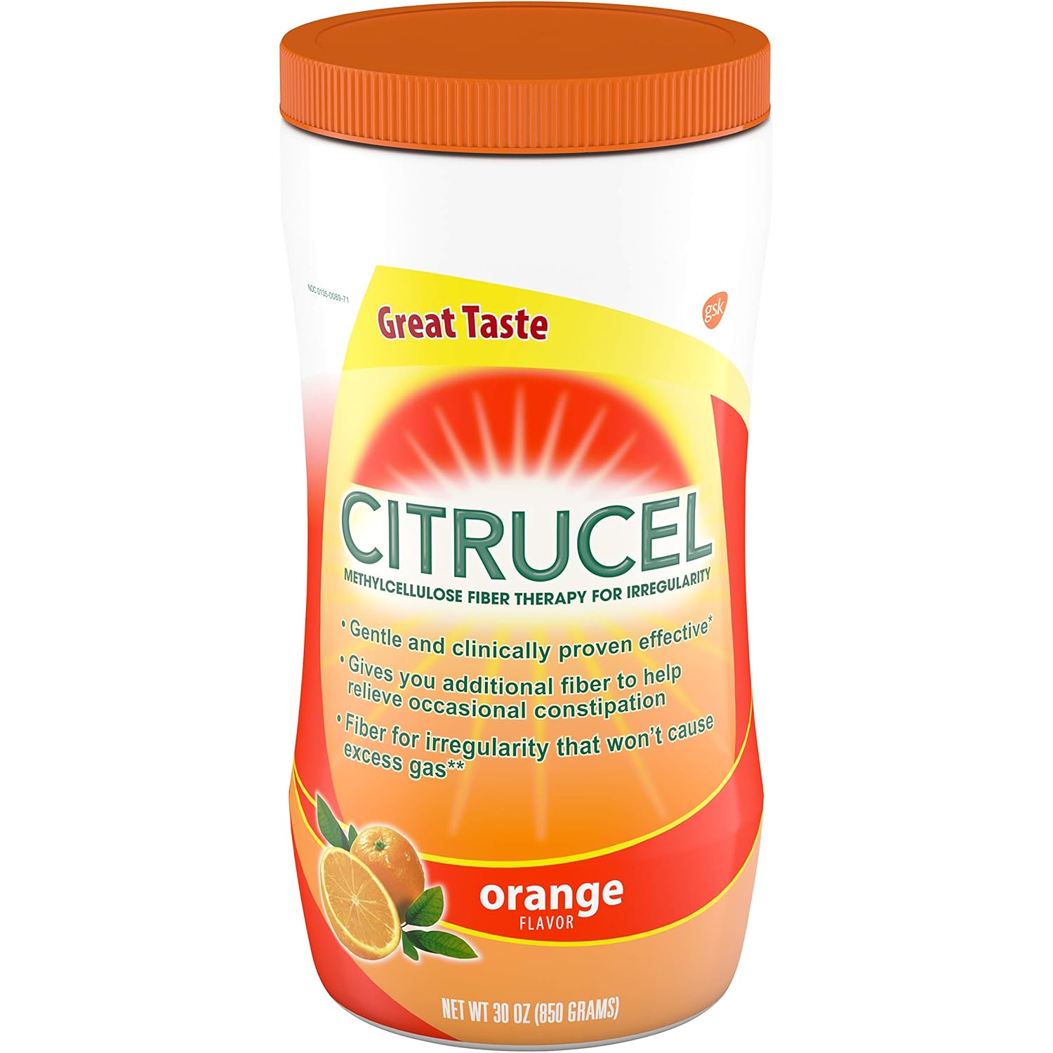 Citrucel Powder Orange Flavor Fiber Therapy for Occasional Constipation Relief, 30 ounce